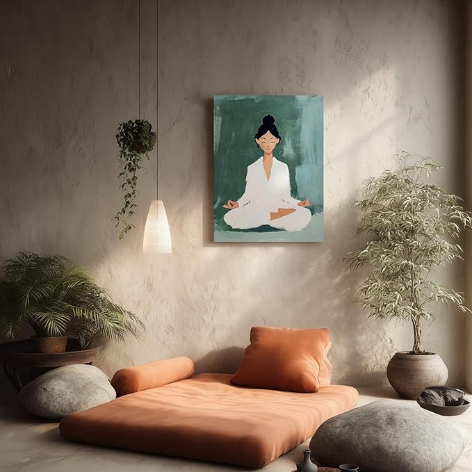 GELDSTEI Framed Zen Wall Art, Tranquil Meditation Wall Decor, Yoga Girl Canvas Painting, Spiritual Aesthetic Picture, Calming Mindfulness Poster Print for Living Room Spa Yoga Studio 12"x16"