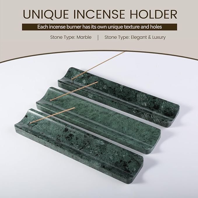 Koville Marble Incense Holder, Incense Holder for Sticks, Incense Sticks Holder Ash Catcher for Meditation Yoga SPA, Natural Stone Incense Burner, Home Table Decor (Green)