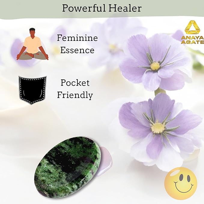 Ruby Zoisite Worry Stones – Crystal Thumb Worry Stone for Anguish, Stress – Relaxing & Soothing Balance Stones for Meditation, Relief – Healing Stones & Crystals for Men, Women