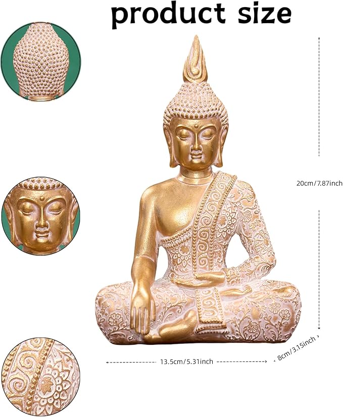 Golden Resin Buddha Statue for Zen Home Decor, Meditation & Yoga - 7.87 Inch Serene Spiritual Art Piece, for Office Altar Collection to Enhance Focus & Mindfulness