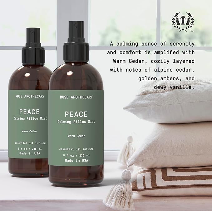 Muse Apothecary Pillow Ritual - Botanical Collection - Calming and Relaxing Pillow Mist, Linen and Fabric Spray - Infused with Natural Aromatherapy Essential Oils - 8 oz, Warm Cedar