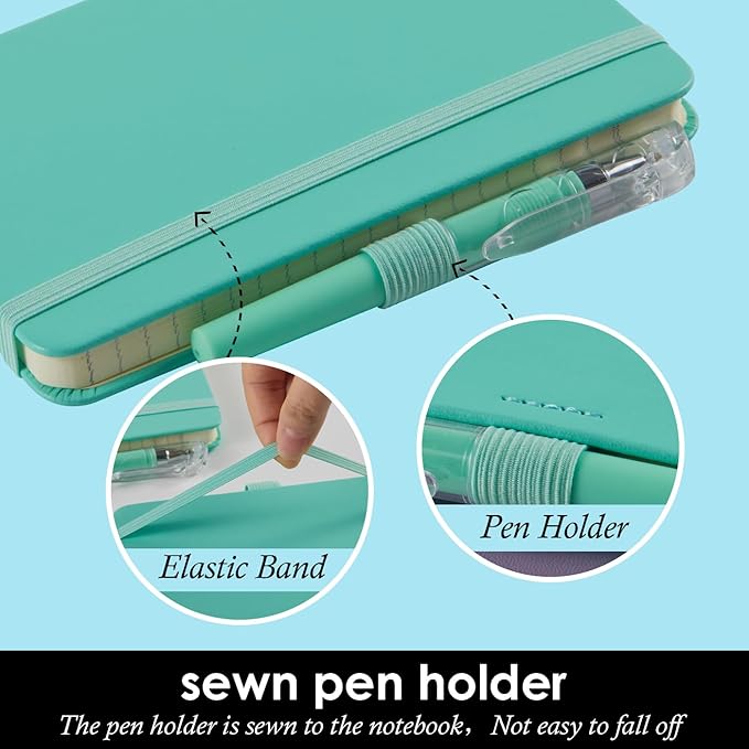 3 Pack Small Notebook Journal with Pen, A6 Mini Pocket Size Notepad Journal Notebook for Women/Men Work, Cute Note Book Note pads, 3.7" x 5.7", Leather, Pink, Purple, Green