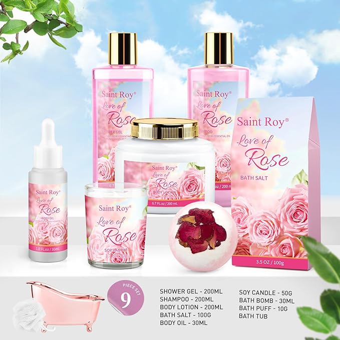 Bath Kit Christmas Gifts for Women, Spa Gifts bath Gifts for Her Rose Mother Gift Bath Set for Women, Luxury Home Spa bath and body Gift Basket, With Scents Lotion, Bath Bomb bridal shower gift basket