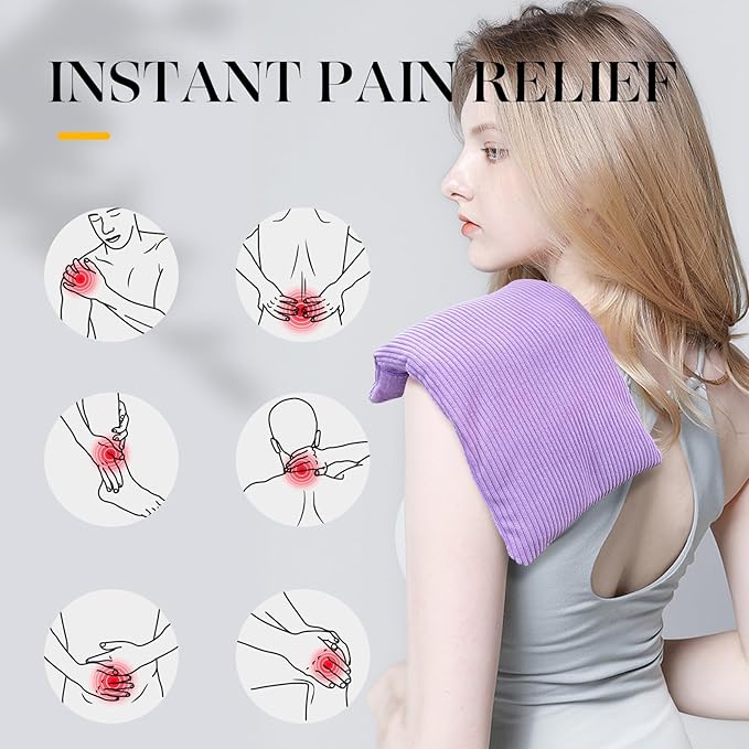 Microwavable Heating Pad with Washable Cover 13x7 Inch Flaxseed Microwave Hot Pack, Lavender Scent, Moist Warm Compress for Relaxation, Non-Electric & Portable