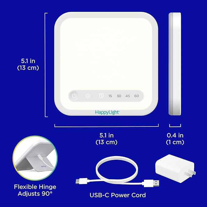 Verilux HappyLight Mini - Portable & Compact Light Therapy Lamp with 10,000 Lux, UV-Free, LED Light with Adjustable Brightness - Boost Mood, Enhance Sleep, & Focus - Small Sun Lamp for Winter Blues