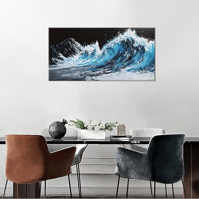ZESTRILIA Waves Wall Art Blue Sea Oil Painting Reproduction Print Modern Wave Abstract Canvas Paintings Waterproof Artwork Picture for Living Room Bedroom Home Office Kitchen Décor (20x40inch)