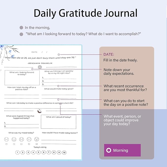 Gratitude Journal, Daily Reflection Journal for More Happiness, Mindfulness & Affirmation, Self Care Journals for Women & Men, 6 Inspirational Stickers and Ballpoint Pen,Blue
