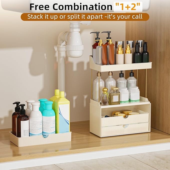 3 Drawers Bathroom Counter Organizer - 5 Tier Makeup Organizer, Versatile Perfume Organizer, Ideal for Bathroom Storage, Vanity, Large Skincare, Perfume, Present, Cream White