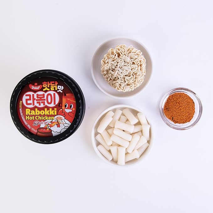 DELIEF Rabokki Hot Chicken Flavor 165g/5.82oz - Pack of 1, Korean Street Food, Ramen Noodle and Tteokbokki Rice Cake Combined in 1 - Quick and Easy Meal