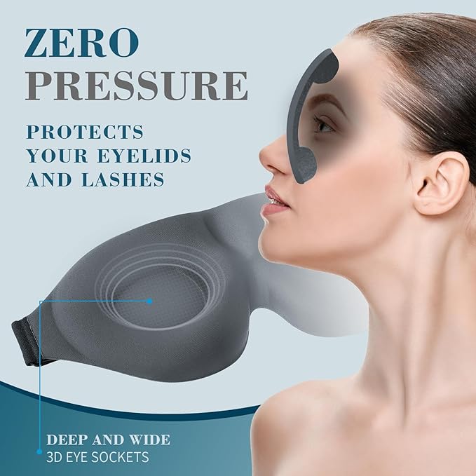 ZGGCD Sleep Mask for Side Sleeper, Light Blocking Sleeping Eye Mask for Women Men, 3D Contoured Cup Night Blindfold, Luxury Eye Cover Eyeshade with Adjustable Strap for Travel, Nap, Grey