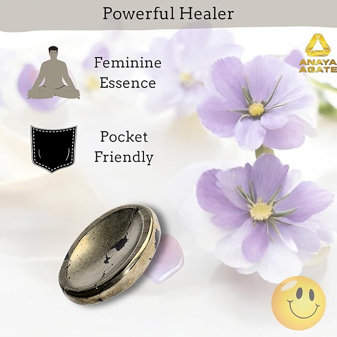 Natural Pyrite Worry Stones – Crystal Thumb Worry Stone for Anxiety, Stress – Relaxing and Soothing Balance Stones for Meditation, Stress Relief – Healing Stones and Crystals for Men and Women