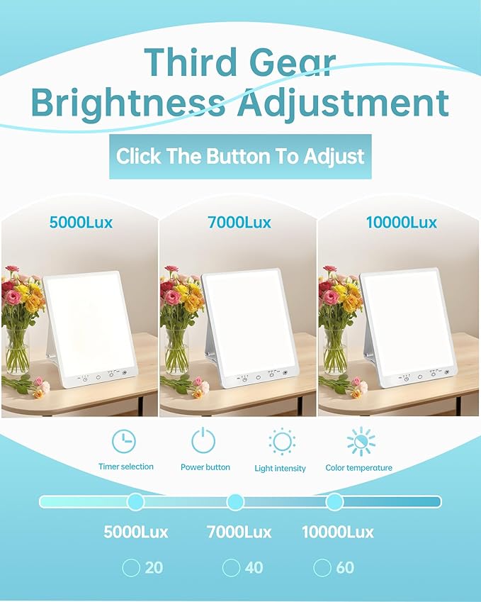 Light Therapy Lamp,10000 Lux UV-Free Full Spectrum Touch Control Daylight Lamp for Home & Office Use,3 Timing & 3 Mode Sunlight Lamp Settings with Memory