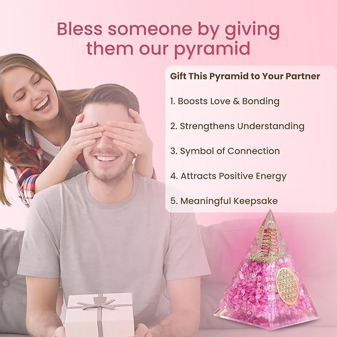 Rose Quartz Orgone Pyramid for Healing Energy – Handcrafted Crystal Pyramid with Copper Coil for Love, Harmony & Meditation – Reiki, Chakra Balancing, Positive Energy Generator Spiritual Gift