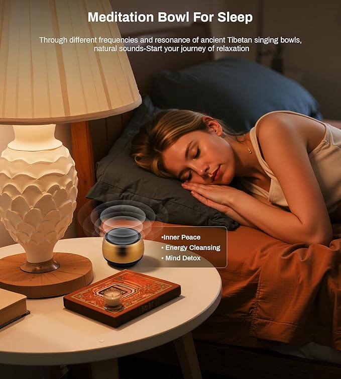 Vangoa Tibetan Singing Bowls Machine - 9 Sound Bowls for Yoga, Meditation, Mindfulness, Healing, Chakra Healing and Stress Relief, Timer and Memory Features, Gold Bronze