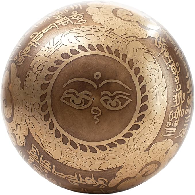 Tibetan Singing Bowl Set – Bronze Master Grade with Pure Tone & Thangka Art – Handmade in Nepal by Himalayan Bazaar (Gold & Yellow)