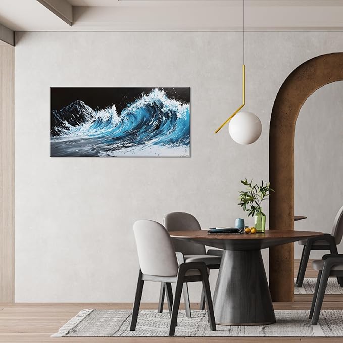 ZESTRILIA Waves Wall Art Blue Sea Oil Painting Reproduction Print Modern Wave Abstract Canvas Paintings Waterproof Artwork Picture for Living Room Bedroom Home Office Kitchen Décor (20x40inch)