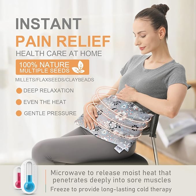 UNCN Wide Microwave Heating pad with Washable Cover 9.5x16in Microwavable Hot Pad for Neck Shoulder, Cramps, Back Pain Relief, Cordless Warm Compress Weighted Moist Heat Pack for Aches, Unscented