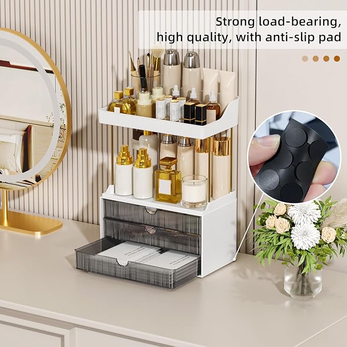 3 Drawers Bathroom Counter Organizer, 5 Tier Makeup Organizer, Versatile Perfume Organizer, Ideal for Bathroom Storage, Vanity, Large Skincare, Perfume, Present, Grey