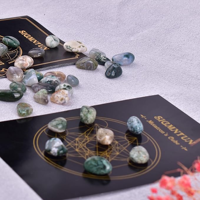 Polished Moss Agate Crystals - 72 Pcs, 0.5" 10 oz Handpicked Natural Tumbled Gemstones Rocks, Pebbles for Reiki, Chakra, Healing Home Decor