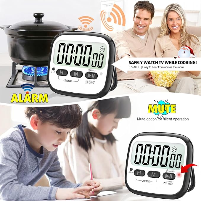 2-Pack Magnetic Kitchen Timers for Cooking, Digital Stop Watch Countdown Timer for Kids, Teachers, Classroom, Office, Exercise - Battery Included