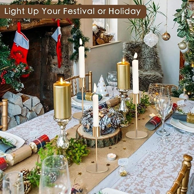 Gold Candlestick Holders - Bulk Decorative Metal Candelabra - Fits 0.8 Inch Diameter Taper Candles - Gold Taper Candle Stands for Wedding, Home, Party Table Decor (Set of 27)