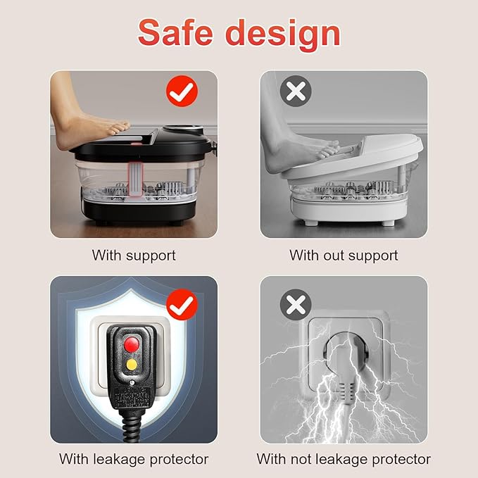 Collapsible Foot Spa Bath with Heat,Foot Massager with Two Side Supports,Leakage Protector,Temperature Control,Bubbles,Red Light,Timer,Feet Spa Tub,Feet Soaker,Gifts (Black)