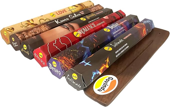 Sreevani Incense Sticks Variety Pack #11 and Incense Stick Holder Bundle with 6 Love Fragrances