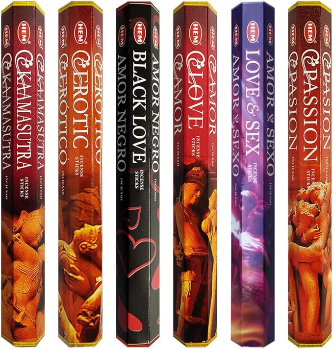 Hem Incense Sticks Variety Pack #24 and Incense Stick Holder Bundle with 6 Love Themed Fragrances