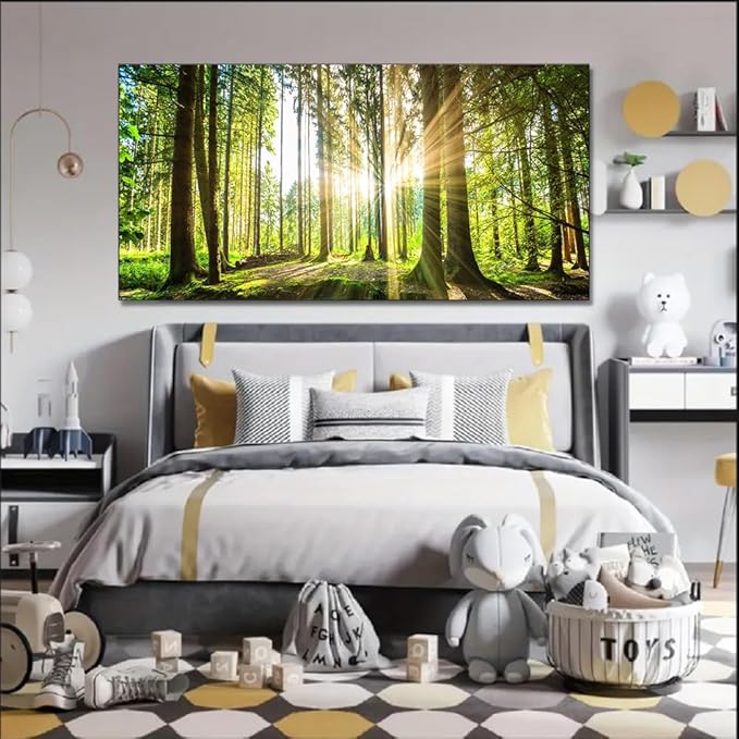 Yxbhhym-Large Wall Decor Bedroom Forest Canvas Wall Art Spring Landscape Picture Painting Natural Sun Tree Prints Art Green Room Decor Sunset Poster Living Room Artwork for Wall Office Decorations