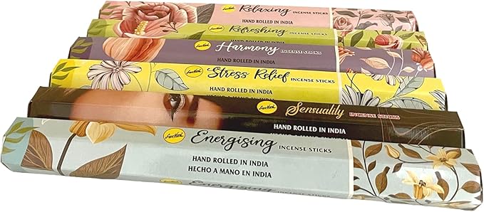 Sreevani Incense Sticks Variety Pack #10 and Incense Stick Holder Bundle with 6 Aromatherapy Fragrances