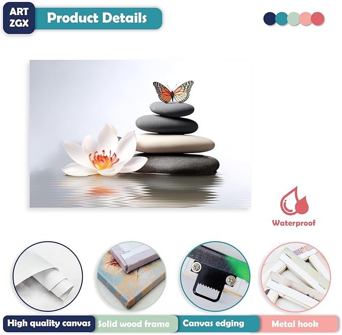 ARTZGX Zen Canvas Wall Art Spa Pictures Wall Decor Flower Zen Stones Butterfly Painting Print for Bathroom Yoga Decor Frame(Zen Flower - A 20.00" x 30.00")