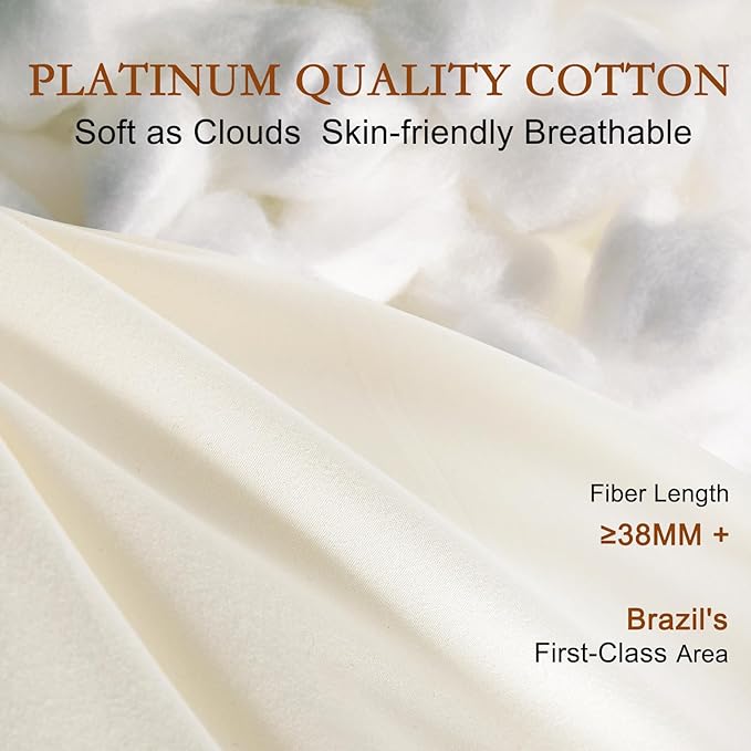 YOUR MOON Organic Wool Pillow King Size Set of 2, Soft Support Bed Pillows for Sleeping, Luxury Down Alternative Pillow for Side & Back Sleepers, 100% Cotton Cover, Natural Wool Filling (Off White)