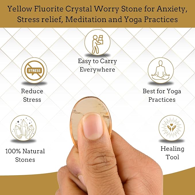 Yellow Fluorite Worry Stones – Crystal Thumb Worry Stone for Anxiety, Stress – Relaxing and Soothing Balance Stones for Meditation, Stress Relief – Healing Stones and Crystals for Men, Women
