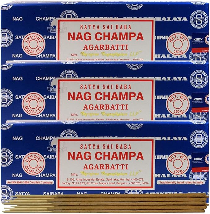 Satya Sai Baba Nag Champa 250g Incense Sticks and Holder Bundle - Pack of 3 (Approx 750 Sticks)