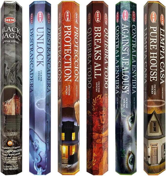 Hem Incense Sticks Variety Pack #21 and Incense Stick Holder Bundle with 6 Witchcraft Themed Fragrances