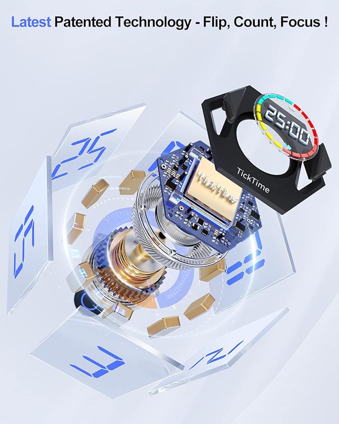 Ticktime Pomodoro Timer Cube, Hexagon Productivity Timer, Pause & Resume, Silent & Adjustable Sound Alert, for ADHD, Task, Work, Study, 3/5/10/15/25/30min & Custom Countdown - Gray