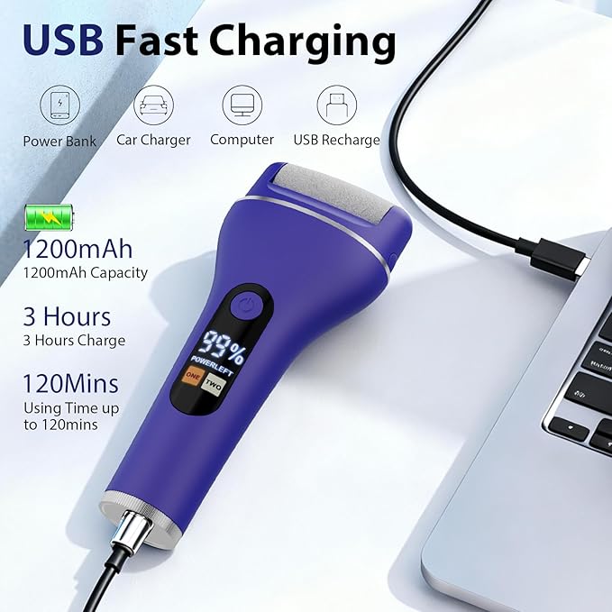 Electric Callus Remover for Feet, Rechargeable Portable Electronic Foot Callus Remover 2-in-1 Wet/Dry Foot Scrubber Electric Toot File for Hard Cracked Dry Dead Skin(Blue)