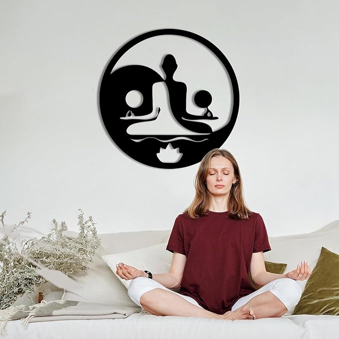 Metal Wall Decor-Metal Buddha Wall Decor, Metal Zen Wall Art, Yin Yang Wall Art, Buddha Wall Art, Meditation Wall Decor, Spiritual Wall Decor, Zen Wall Art, Yoga Room Wall Decor (Silver, 24x24in|60x60cm)