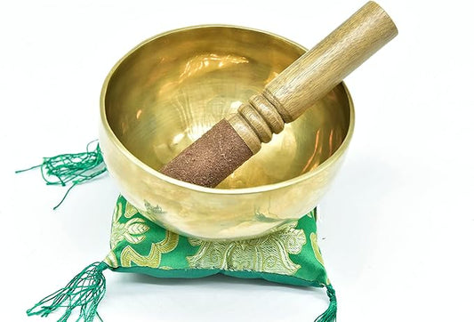 6" Tibetan Singing Bowl ~ Handmade ~ Superb Chakra Bowl for Meditation, Yoga,Healing, Mindfulness, Relaxation ~ Cushion & Mallet Included Gold
