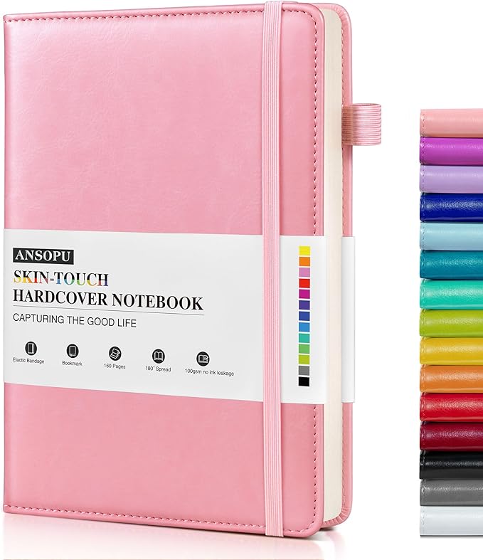 Lined Journal Notebook for Women, A5 100 GSM Thick Paper, Pink Leather Hardcover Journal for Writing, Travel Journal Diary 160 Pages (5.75'' X 8.38'')