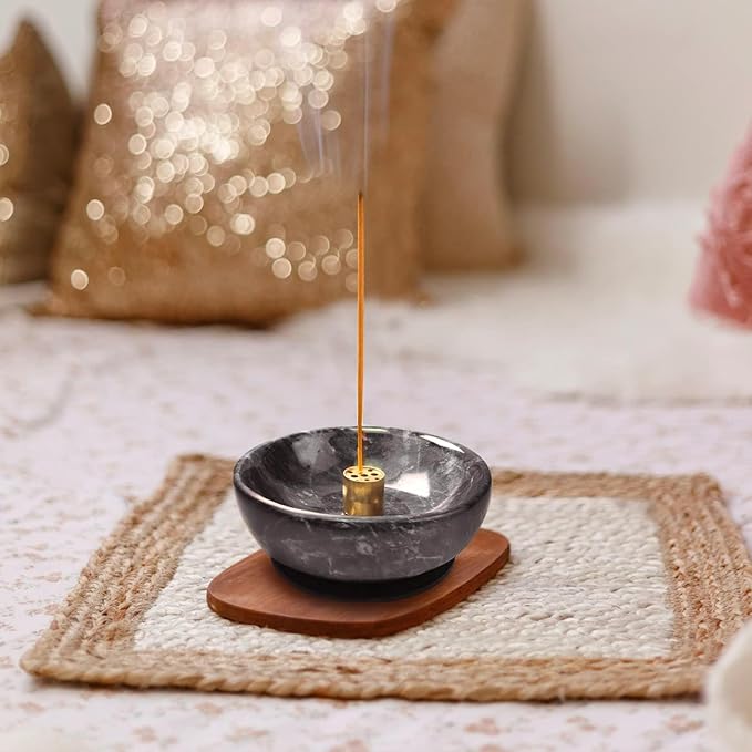 Handmade Natural Marble Incense Holder for Sticks and Cones-with 9 Holes, Multi-Functional Incense Burner Holder for Incense Sticks and Cones, Perfect Home Decor(Black, 4.7inch)