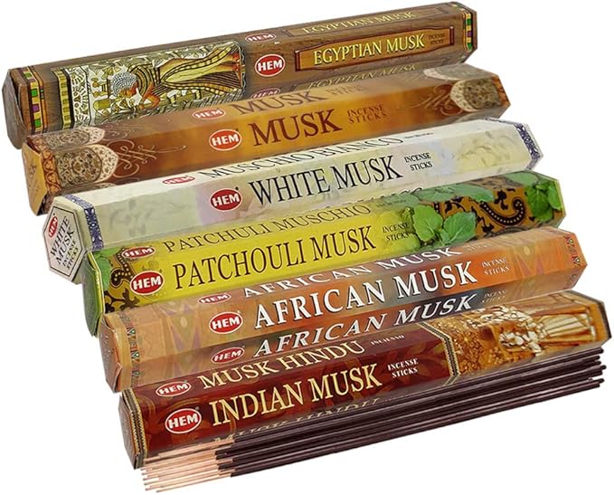 Hem Incense Sticks Variety Pack #17 and Incense Stick Holder Bundle with 6 Musk Fragrances