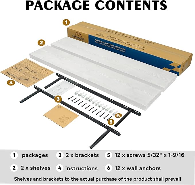 BGMG Wood Floating Shelves 36 inch Long, Wide Rustic Wooden Wall Shelves for Bathroom Living Room Bedroom Kitchen Farmhouse Set of 2-36x6.7x1.25 inch-White