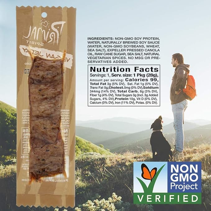 Primal Spirit Vegan Jerky – “Classic Flavor” – Hickory Smoked, 10 g. Plant Based Protein per oz., Certified Non-GMO, No Preservatives, Sports Friendly Packaging (18 Pack, 1 oz. ea.)