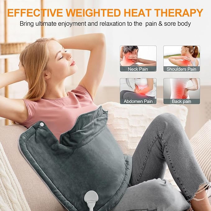 Heating Pad for Neck and Shoulders and Back, Christmas Birthday Gifts for Women Mom Wife Men Dad, Mothers Day Gifts, Weighted Neck and Shoulder Heating Pads, 6 Heat Settings 4 Auto-Off,17"x23" Gray