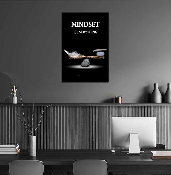 SKASNFAI Mindset Motivation Office Wall Art Zen Stone Canvas Print Pictures Wall Decor Framed Positive Quotes Posters for Living Room Bedroom Decoration (24L x 36W)