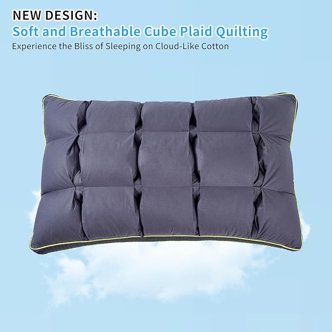 YOUR MOON Soft Pillow King for Sleeping, Super Soft Support Down Alternative Pillow, 100% Cotton Shell Luxury Comfy Fluffy Bed Pillows for Sleep(Gray)