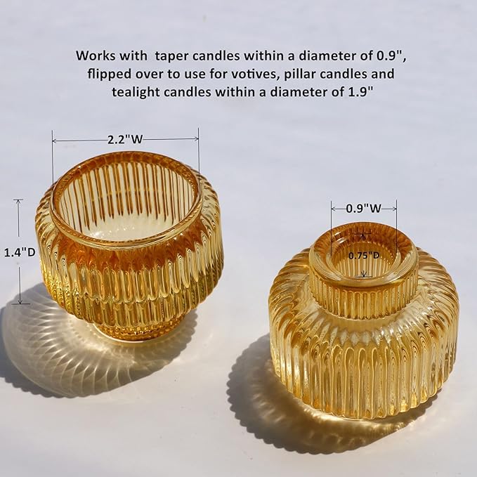 Woho Gold Candle Stick Candle Holder Set of 8, Votive Candle Holders for Wedding Party Table, Ribbed Glass Taper Candle Holders for Birthday Christmas Decor