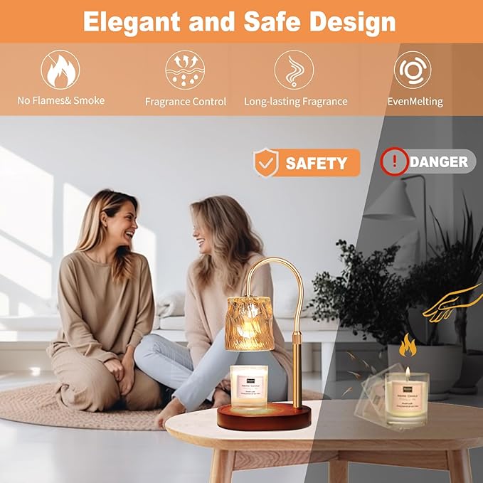 Candle Warmer Lamp with Timer & Dimmer, Candle Warmer Height Adjustable, Fits All Jar Scented Candles, Candle Lamp with 3 Bulbs for Home Decor