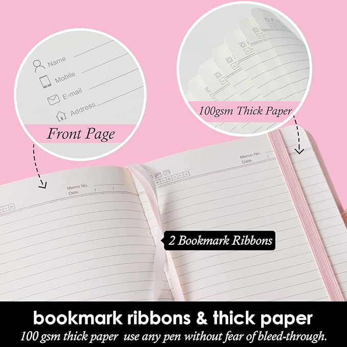 Small Notebook Journal with Pen, 3 Pack Mini Pocket Size Pink Journals Notebooks Bulk for Women Work School Writing Note Taking